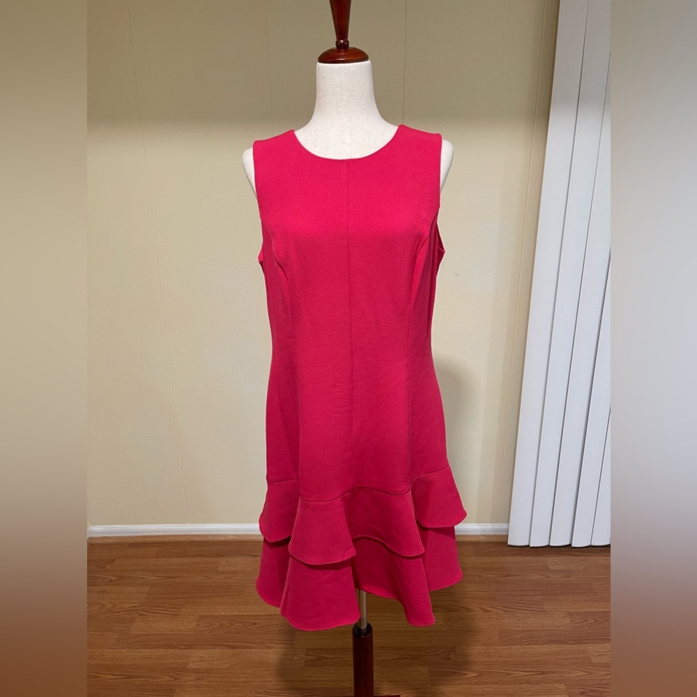 Eliza J Sleeveless Dress With Tiered Ruffle Skirt Pink Size 14